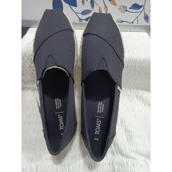 TOMS Women's Alpargata Platform Rope Sole Flats Shoes - Black Canvas 9M - Picture 2 of 7